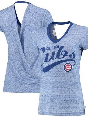 Women's Chicago Cubs Touch Royal Hail Mary V-Neck Back Wrap T-Shirt